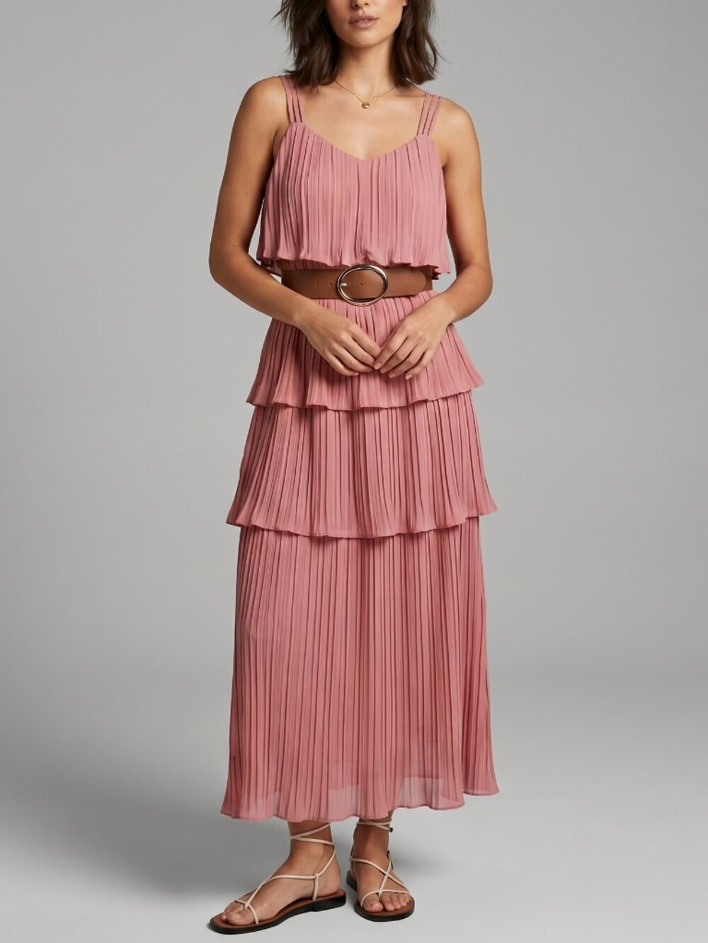 Zara Tiered Ruffle Midi Dress Pink Size L NWT Wedding Guest